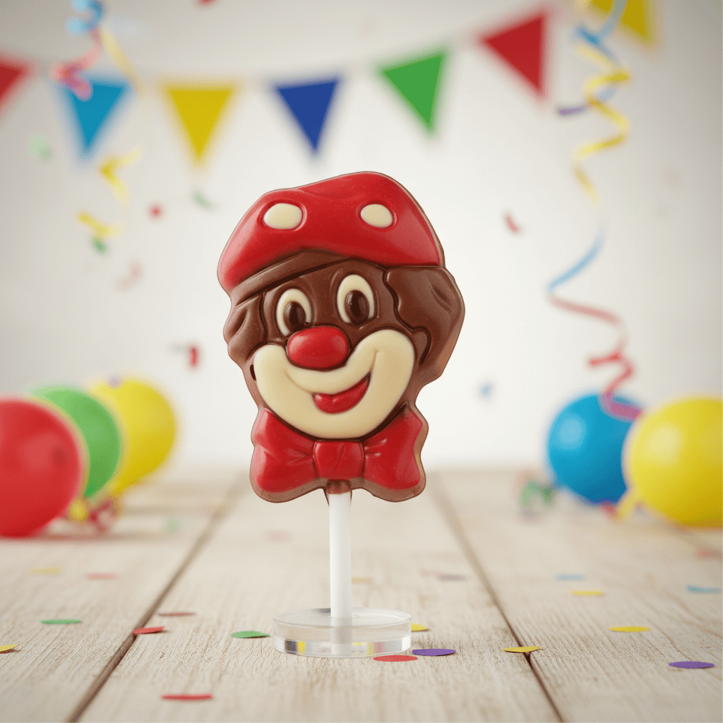 Milk chocolate clown lollipops: A fun Belgian treat for all