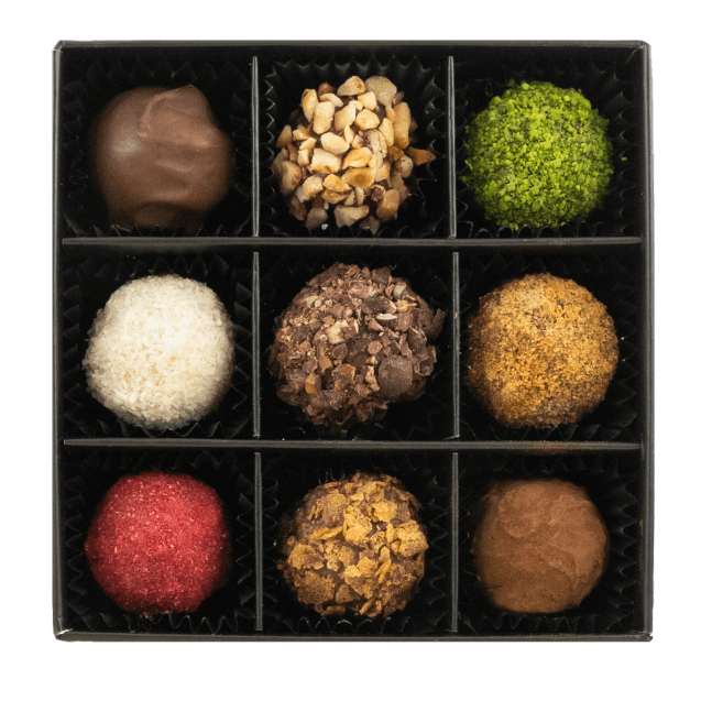Black temptation box of 9 chocolate truffles 135g 5407008478377 The Belgian Chocolate Makers