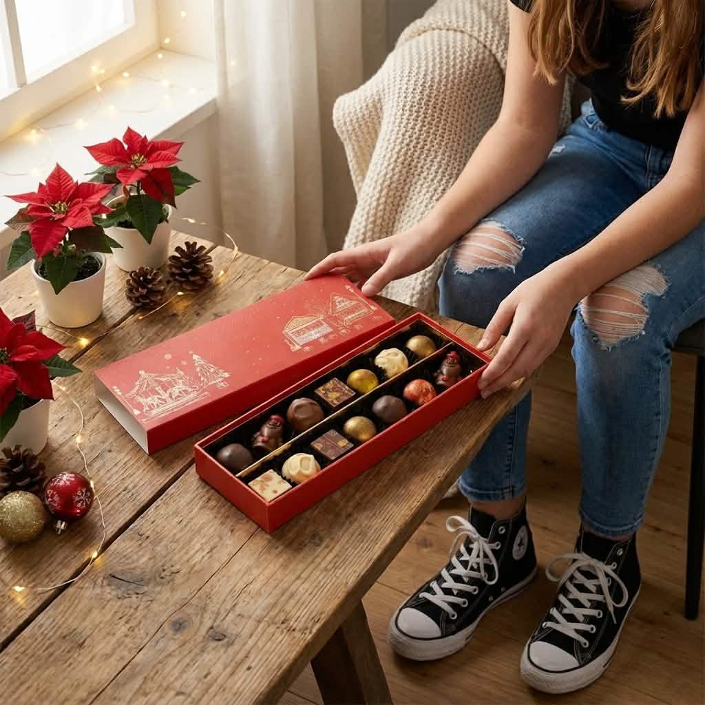 Christmas village box 14 pralines and truffles 225g 5407008478490 The Belgian Chocolate Makers