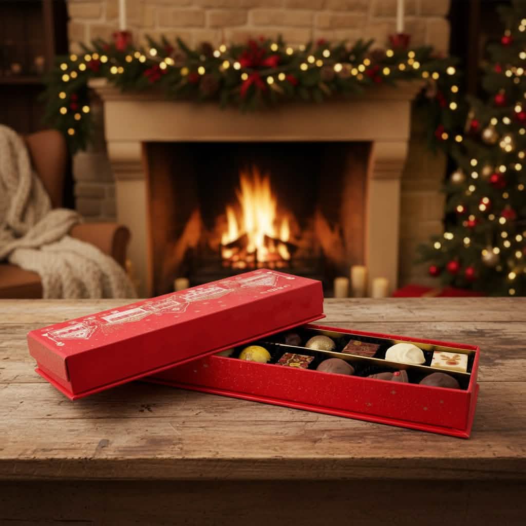 Christmas village box 14 pralines and truffles 225g 5407008478490 The Belgian Chocolate Makers