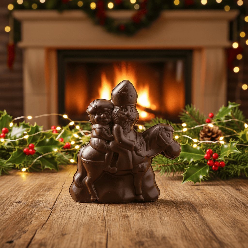 Dark chocolate Saint Nicholas riding his horse 230g 5407008471316 The Belgian Chocolate Makers