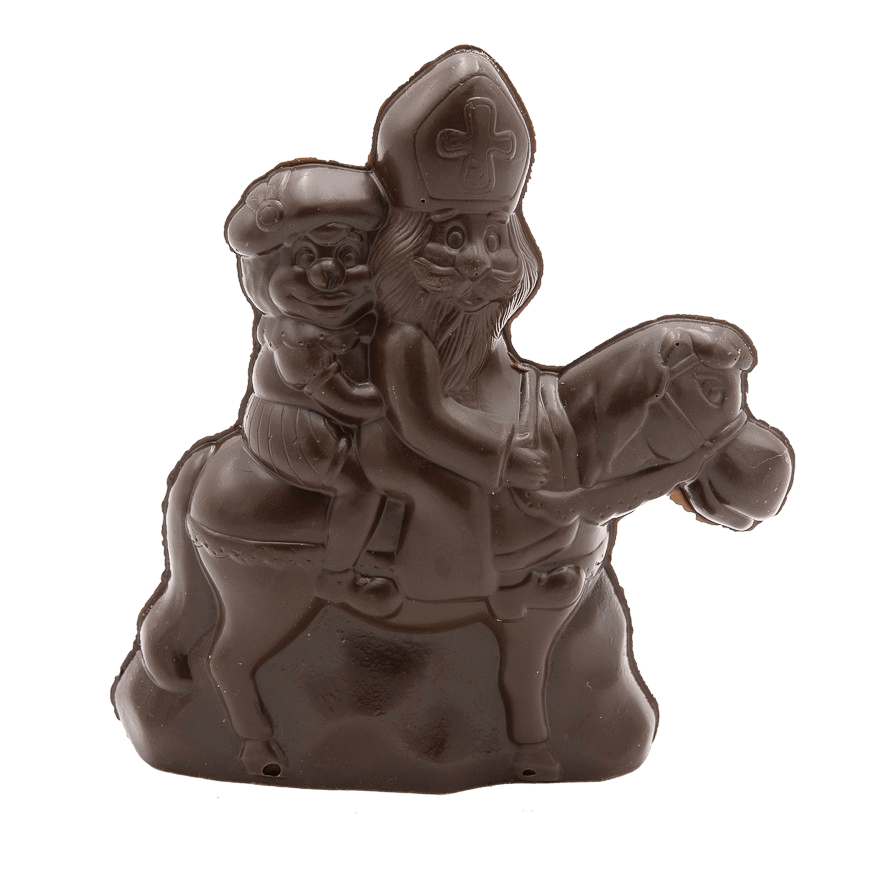 Dark chocolate Saint Nicholas riding his horse 230g 5407008471316 The Belgian Chocolate Makers