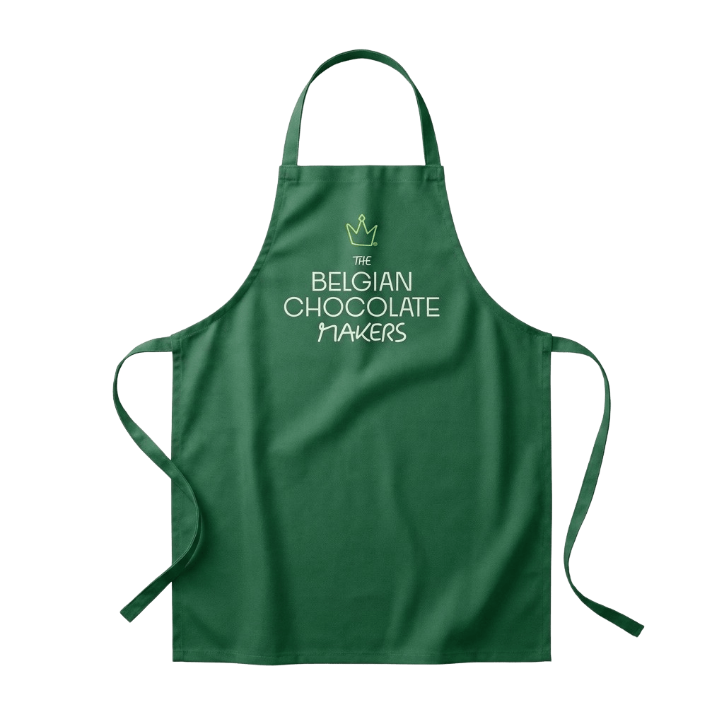 Embroidered green apron (adult size) The Belgian Chocolate Makers