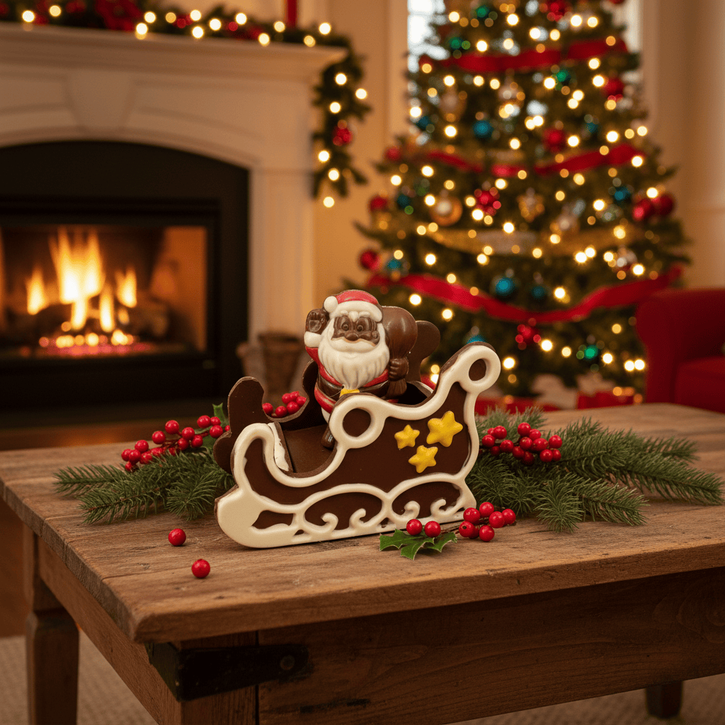 Festive dark chocolate Santa in a sleigh 180g 5407008479442 The Belgian Chocolate Makers