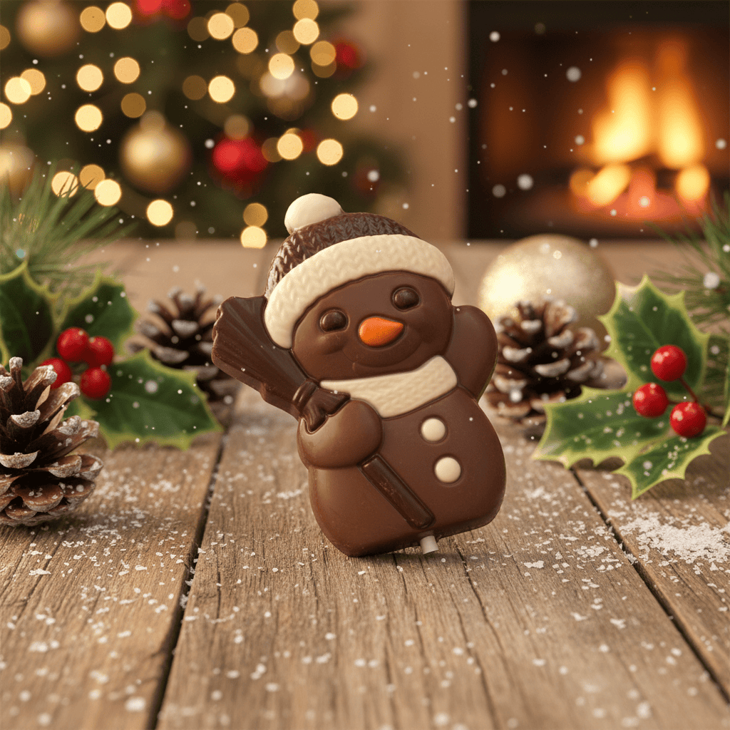 Milk chocolate snowman lollipop 25g 5407008478636 The Belgian Chocolate Makers