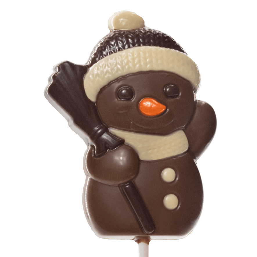Milk chocolate snowman lollipop 25g 5407008478636 The Belgian Chocolate Makers