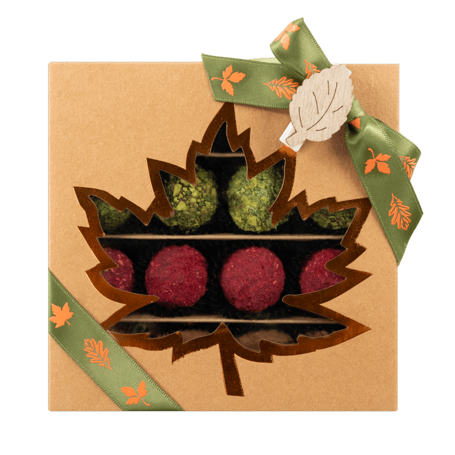 Mix of autumn Belgian truffles in a brown gift box 5407008474324 The Belgian Chocolate Makers