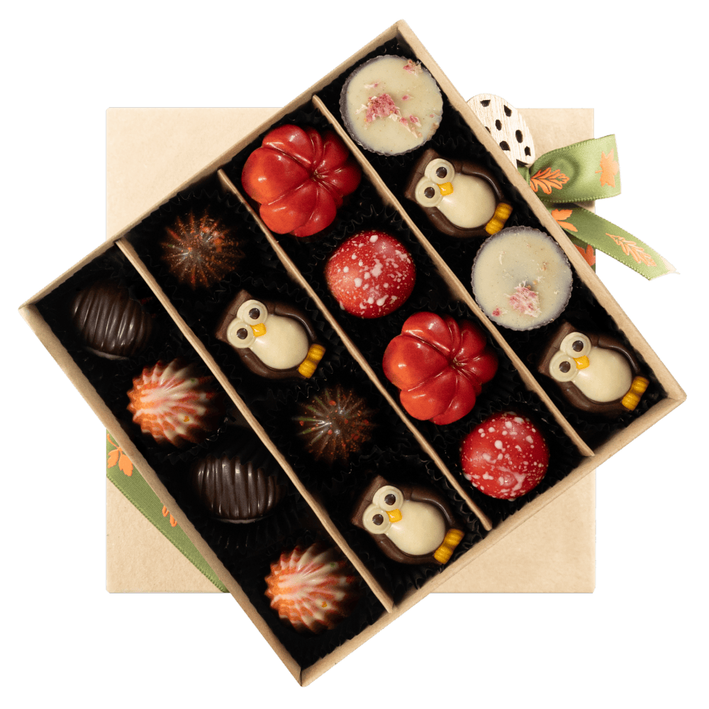 Mix of autumn pralines in a craft gift box 5407008477547 The Belgian Chocolate Makers
