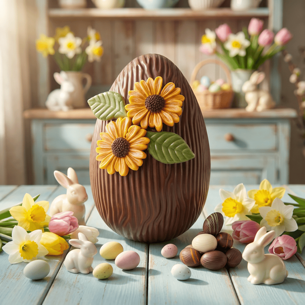 Sunflower Easter egg milk chocolate 380g with mini eggs inside 5407008475604 The Belgian Chocolate Makers