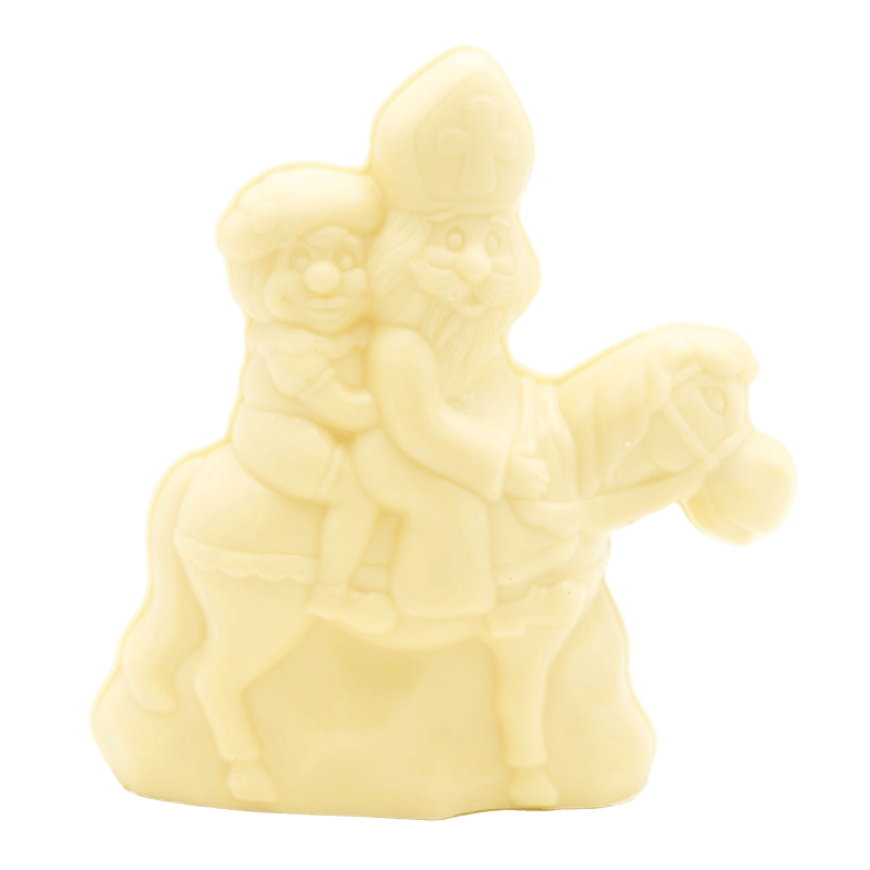 White chocolate Saint Nicholas riding his horse 230g 5407008471330 The Belgian Chocolate Makers