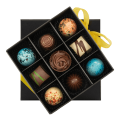 Black temptation box of 9 chocolate pralines 135g 5407008476632 The Belgian Chocolate Makers