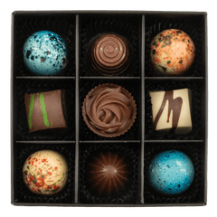 Black temptation box of 9 chocolate pralines 135g 5407008476632 The Belgian Chocolate Makers