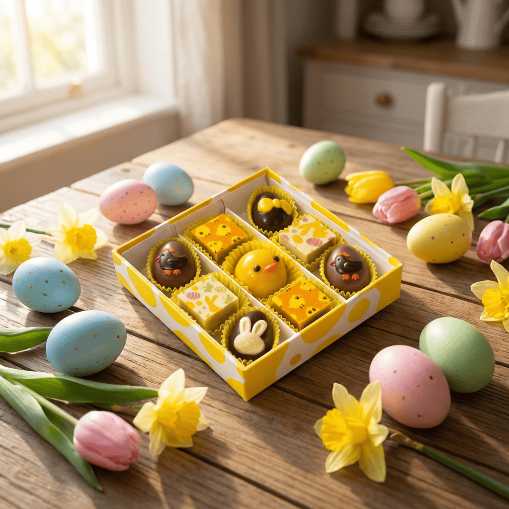 Chick box of 9 Easter pralines 135g 5407008473143 The Belgian Chocolate Makers