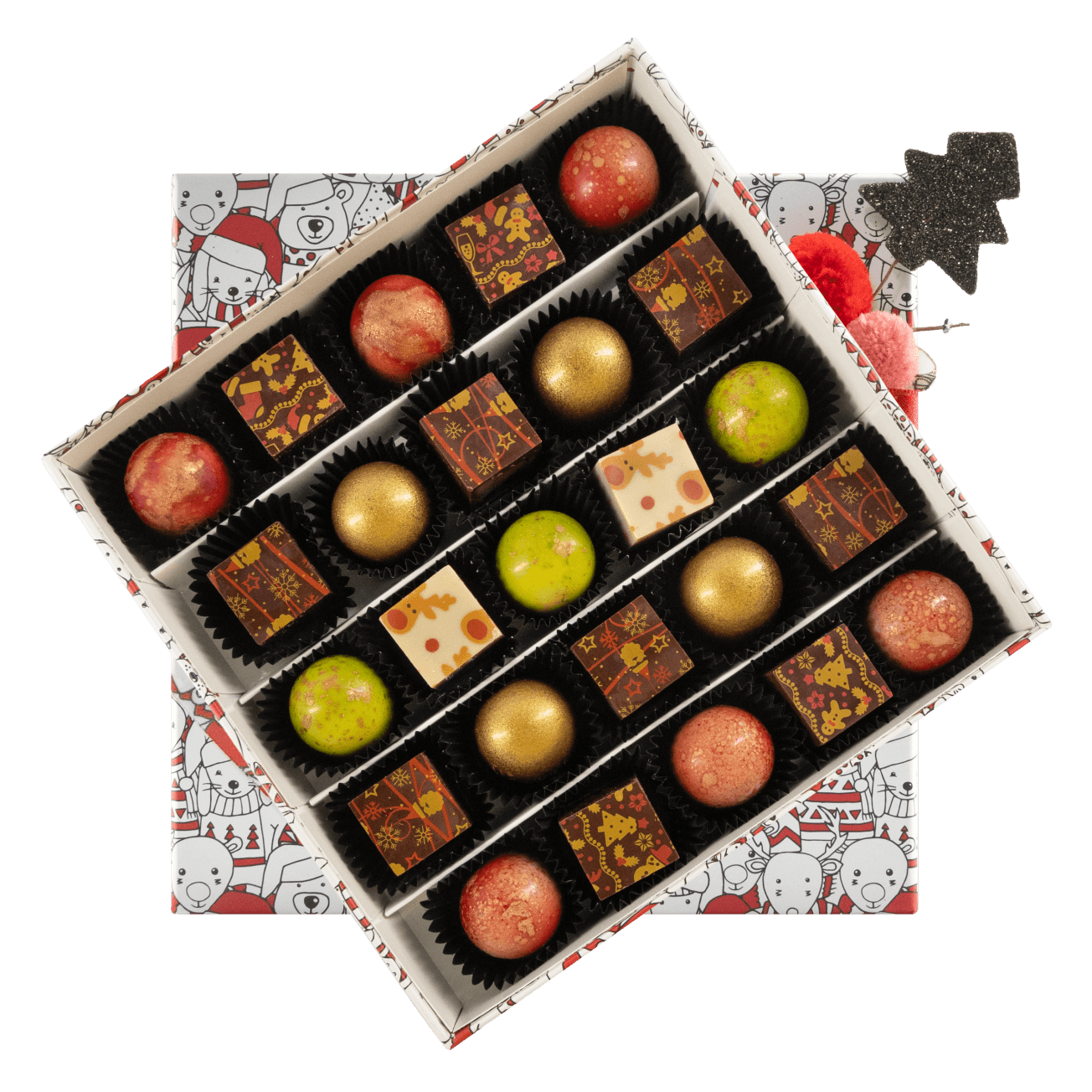 Christmas box 25 pralines 375g 5407008477943 The Belgian Chocolate Makers