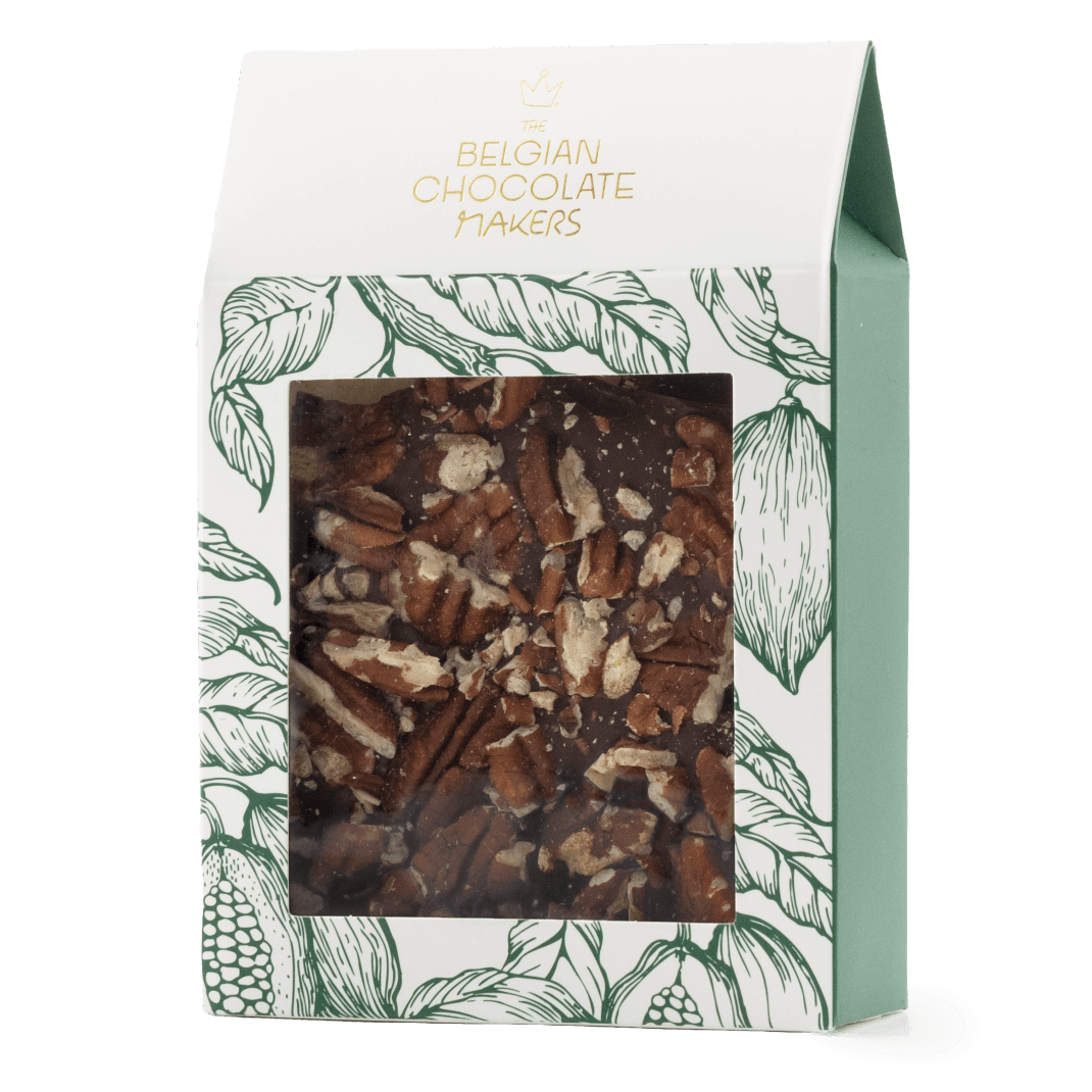 Dark chocolate broken bars with pecan 5407008479244 The Belgian Chocolate Makers