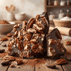 Dark chocolate broken bars with pecan 5407008479244 The Belgian Chocolate Makers
