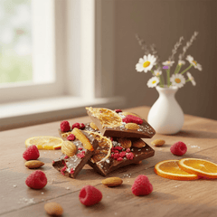 Dark chocolate broken bars with raspberry, almond and orange 5407008479138 The Belgian Chocolate Makers