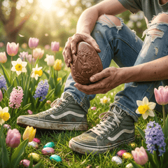 Dark chocolate bunny Easter egg 320g and mini eggs inside 5407008471576 The Belgian Chocolate Makers