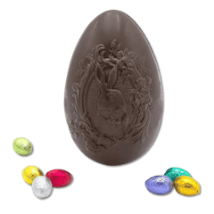 Dark chocolate bunny Easter egg 320g and mini eggs inside 5407008471576 The Belgian Chocolate Makers