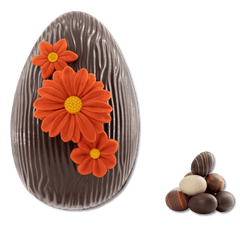 Dark chocolate daisy Easter egg 380g with mini eggs inside 5407008478162 The Belgian Chocolate Makers