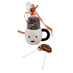 Dark chocolate drops in cup mummy with lollipops 5407008470210 The Belgian Chocolate Makers