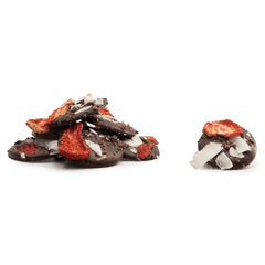 Dark chocolate mendiants with cacao nibs, strawberry and coconut chunks 5407008470296 The Belgian Chocolate Makers