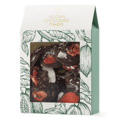 Dark chocolate mendiants with cacao nibs, strawberry and coconut chunks 5407008470296 The Belgian Chocolate Makers