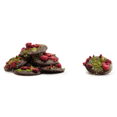 Dark chocolate mendiants with raspberry and pistachio chunks 5407008470340 The Belgian Chocolate Makers