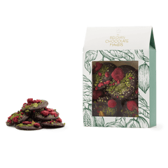 Dark chocolate mendiants with raspberry and pistachio chunks 5407008470340 The Belgian Chocolate Makers