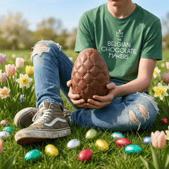 Elegant milk chocolate Easter egg with mini eggs inside 320g 5407008471705 The Belgian Chocolate Makers