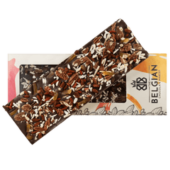 Fantasy dark chocolate bar 550 grs with pecan nut, goji berry, lemon and almond chunks 5407008479008 The Belgian Chocolate Makers