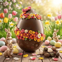 Flowers Easter egg milk chocolate 500g with mini eggs inside 5407008478155 The Belgian Chocolate Makers