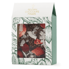 Milk chocolate broken bars with coconut, strawberry, cacao nibs 5407008479237 The Belgian Chocolate Makers