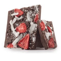Milk chocolate broken bars with coconut, strawberry, cacao nibs 5407008479237 The Belgian Chocolate Makers