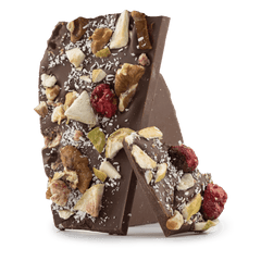 Milk chocolate broken bars with fig, lemon, cranberry, walnut, coconut 5407008479558 The Belgian Chocolate Makers
