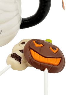 Milk chocolate drops in cup mummy with lollipops 5407008470203 The Belgian Chocolate Makers