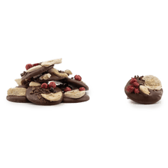 Milk chocolate mendiants with banana, almond, red currants and cacao nibs chunks 5407008470302 The Belgian Chocolate Makers