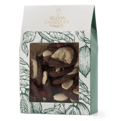 Milk chocolate mendiants with banana, almond, red currants and cacao nibs chunks 5407008470302 The Belgian Chocolate Makers