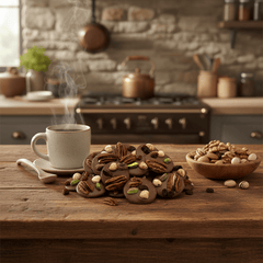 Milk chocolate mendiants with pecan, pistachio, raisin and hazelnut chunks 5407008470319 The Belgian Chocolate Makers