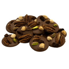 Milk chocolate mendiants with pecan, pistachio, raisin and hazelnut chunks 5407008470319 The Belgian Chocolate Makers