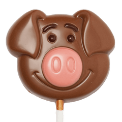 Milk chocolate pig lollipop 20g 5407008476403 The Belgian Chocolate Makers