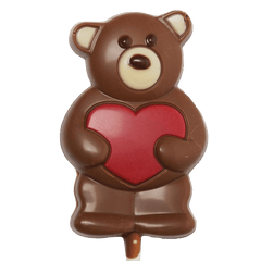 Milk chocolate red heart teddy bear lollipop 20g 5407008476397 The Belgian Chocolate Makers