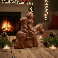 Milk chocolate Saint Nicholas riding his horse 230g 5407008471323 The Belgian Chocolate Makers
