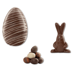 Milk chocolate stripped Easter egg 200g with mini eggs and a bunny 5407008471668 The Belgian Chocolate Makers