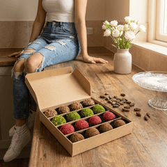Mix of autumn Belgian truffles in a brown gift box 5407008474324 The Belgian Chocolate Makers