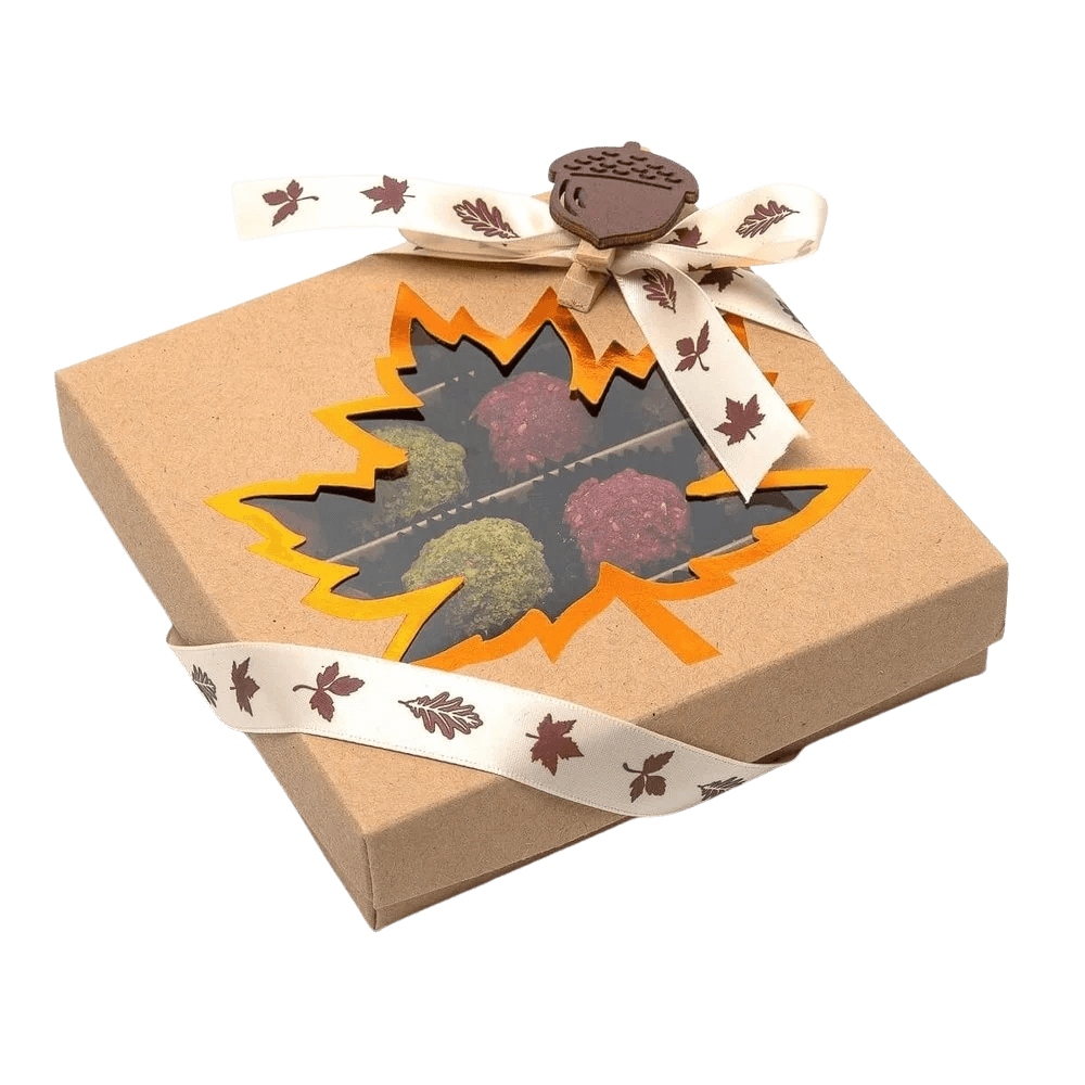 Mix of autumn Belgian truffles in a brown gift box 5407008474324 The Belgian Chocolate Makers