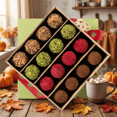 Mix of autumn Belgian truffles in a green gift box 5407008477615 The Belgian Chocolate Makers
