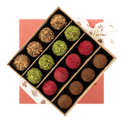 Mix of autumn Belgian truffles in a red gift box 5407008477608 The Belgian Chocolate Makers