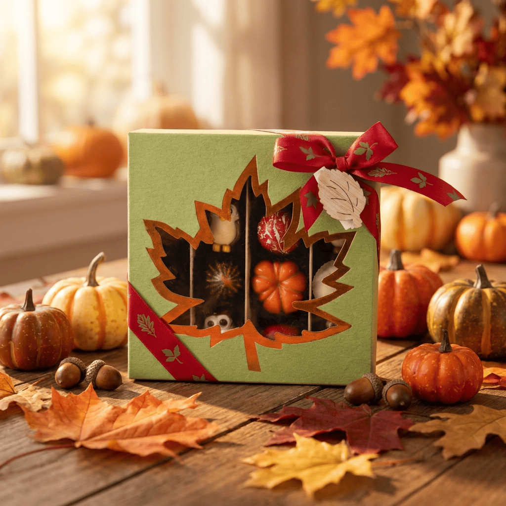 Mix of autumn pralines in a green gift box 5407008477578 The Belgian Chocolate Makers