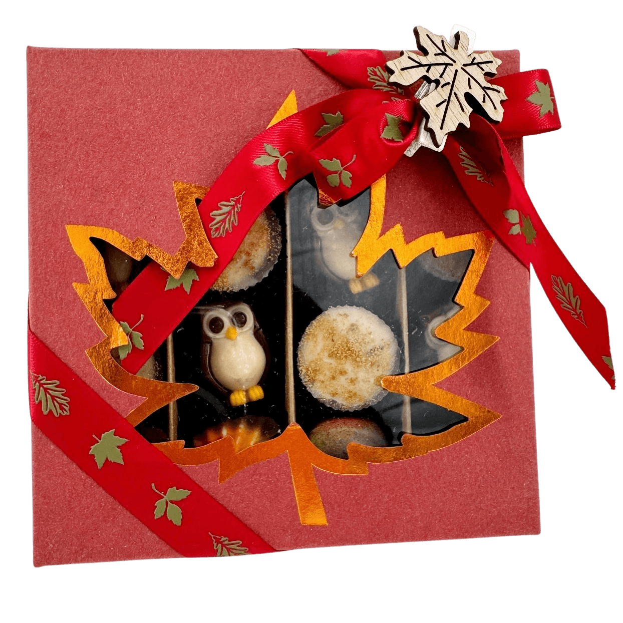 Mix of autumn pralines in a red gift box 5407008477561 The Belgian Chocolate Makers
